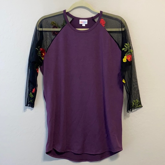 LuLaRoe Tops - Lularoe Sheer Sleeve Embroidered Baseball Tee Shirt